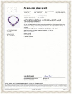 Amethyst Double Strand Silver Necklace with Large Amethyst Center Stone