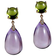 Goshwara Amethyst Drop With Peridot Cabochon And Diamond Earrings