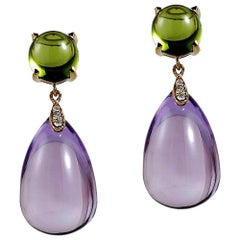 Goshwara Amethyst Drop With Peridot Cabochon And Diamond Earrings