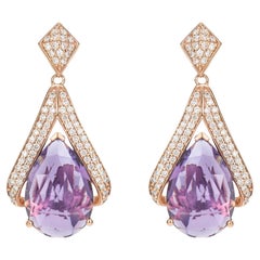 Amethyst Drop Earring in 18 Karat Rose Gold with White Diamond.