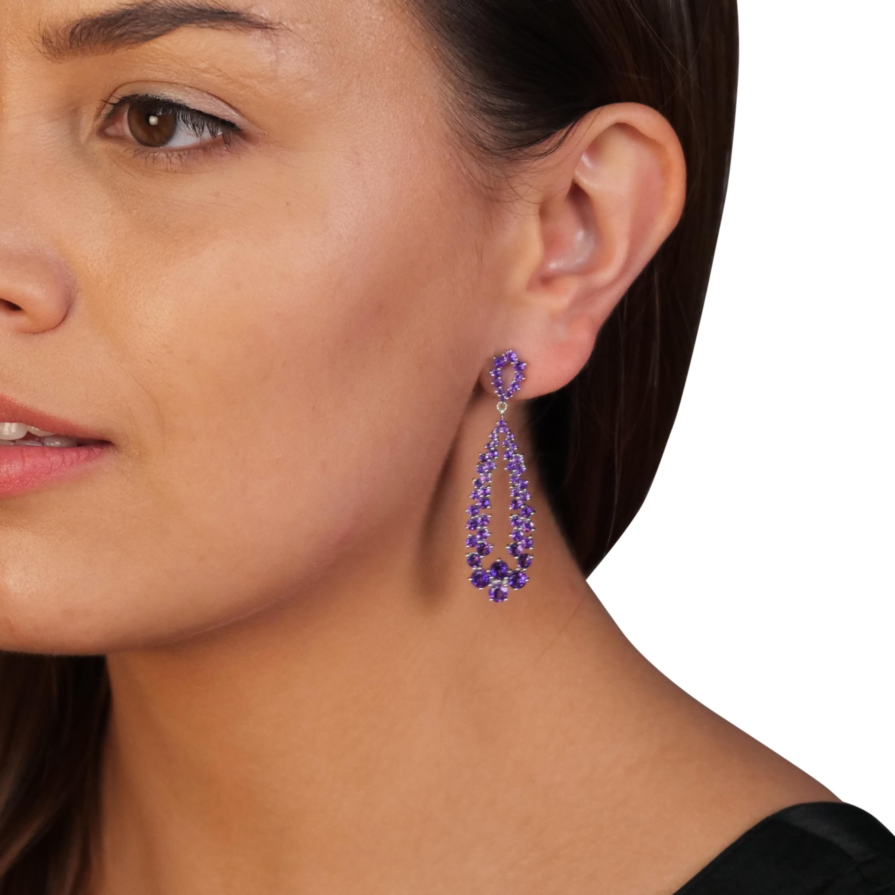 Amethyst Drop Earring in Sterling Silver In New Condition In New York, NY