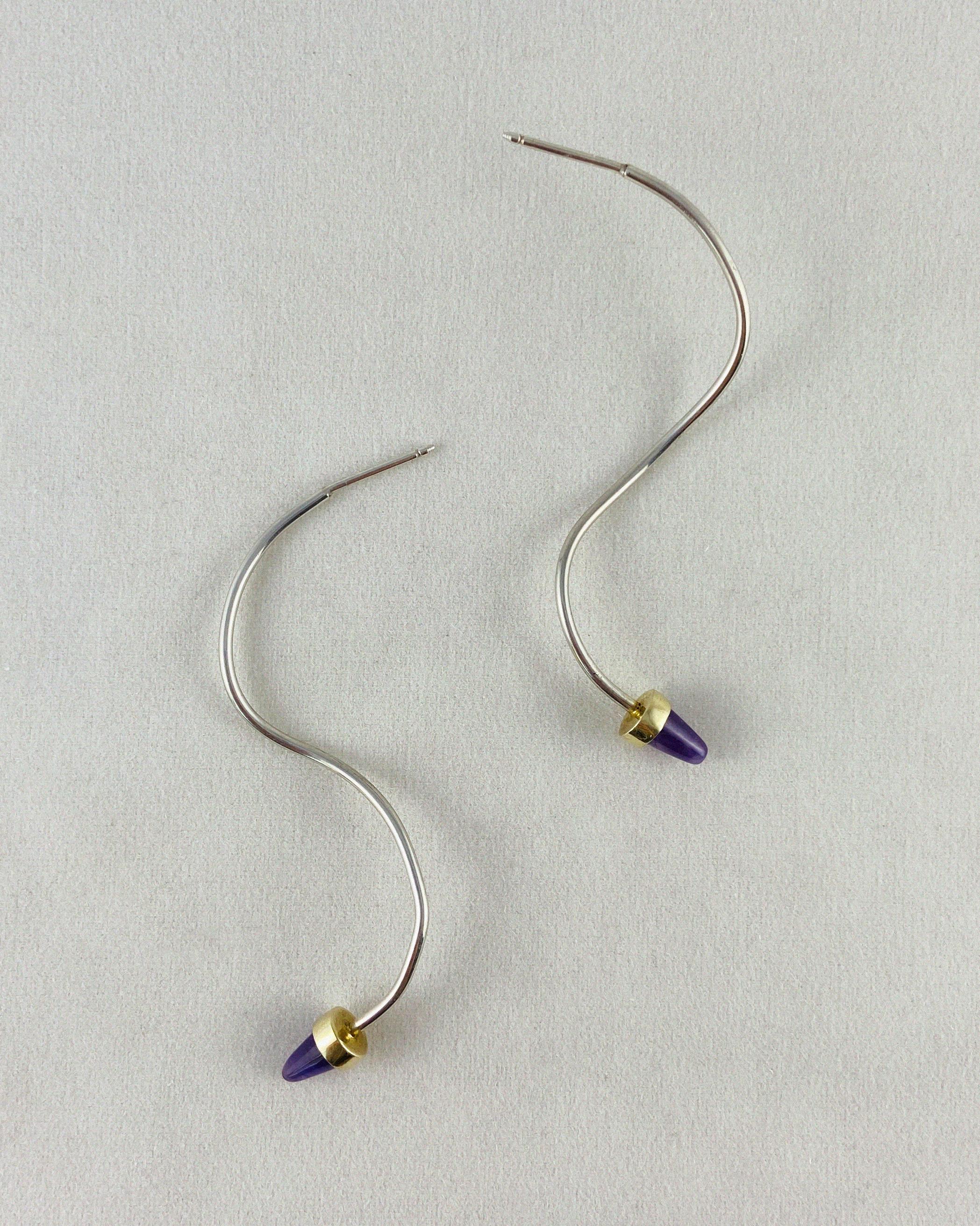 Amethyst Drop Earrings Sterling Silver with Gold Vermeil For Sale 5