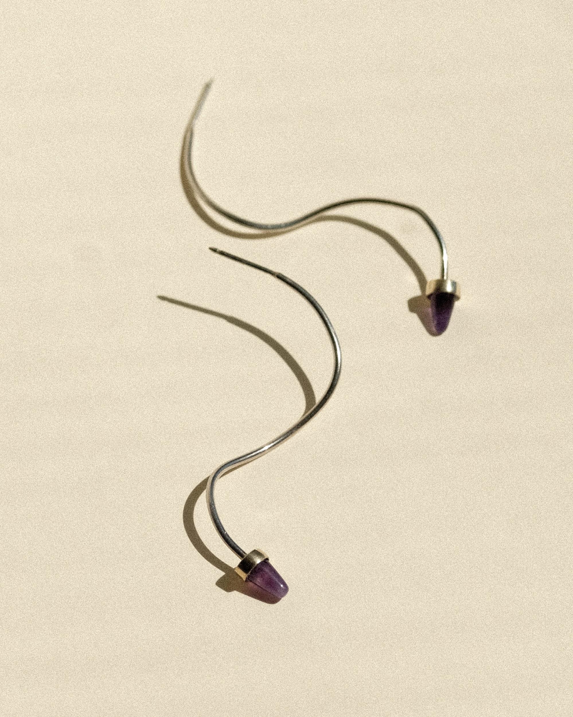 Amethyst, Vermeil, and Sterling Silver Earrings
From an unknown maker
Unsigned
Each Measuring 2.5 Inches In Length 
0.75 Inches In Width Span
Weighing 1.75 Grams Per Earring
In Excellent Condition.