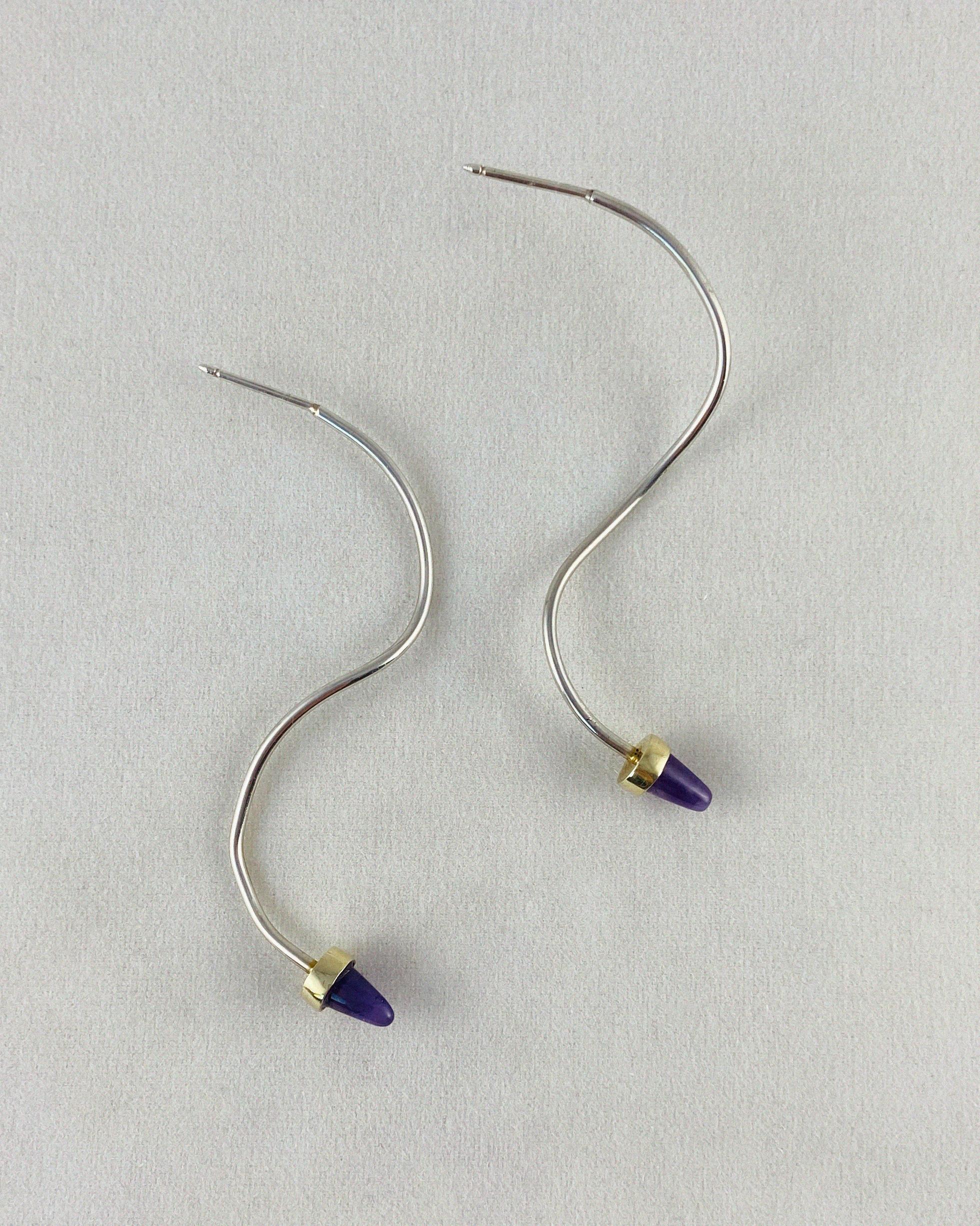 Amethyst Drop Earrings Sterling Silver with Gold Vermeil For Sale 4