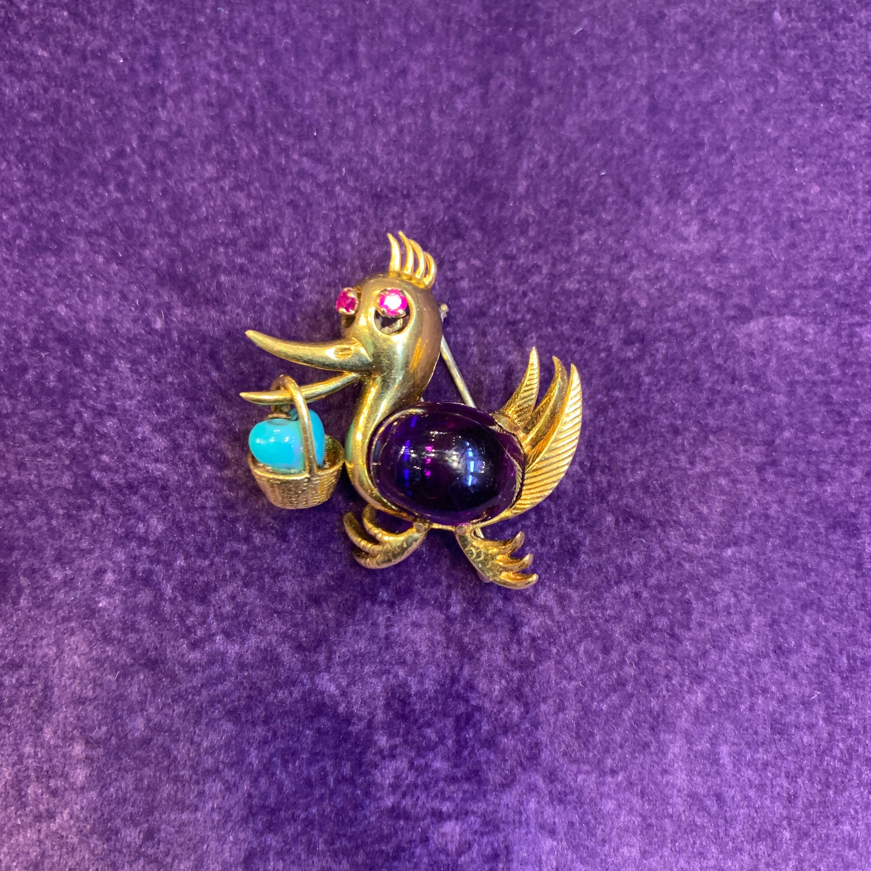 Amethyst-Entenbrosche (Cabochon)
