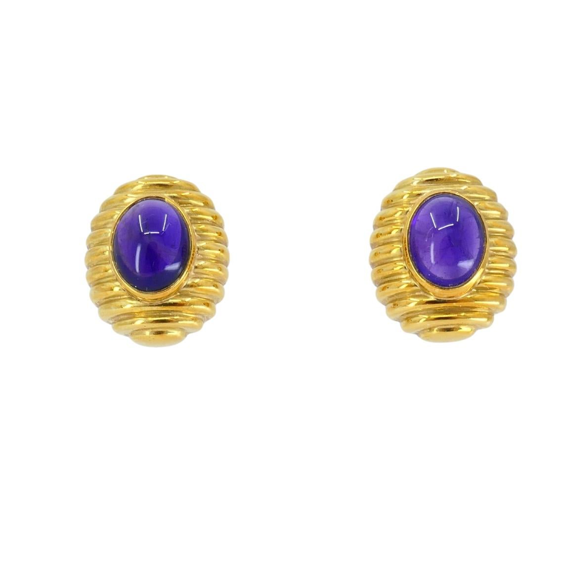 Donna Orecchini in ametista Tambetti, gioielli d'epoca in oro 18k in vendita