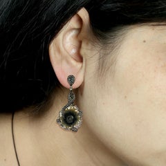 Amethyst Earring with Diamonds and Black Spinel