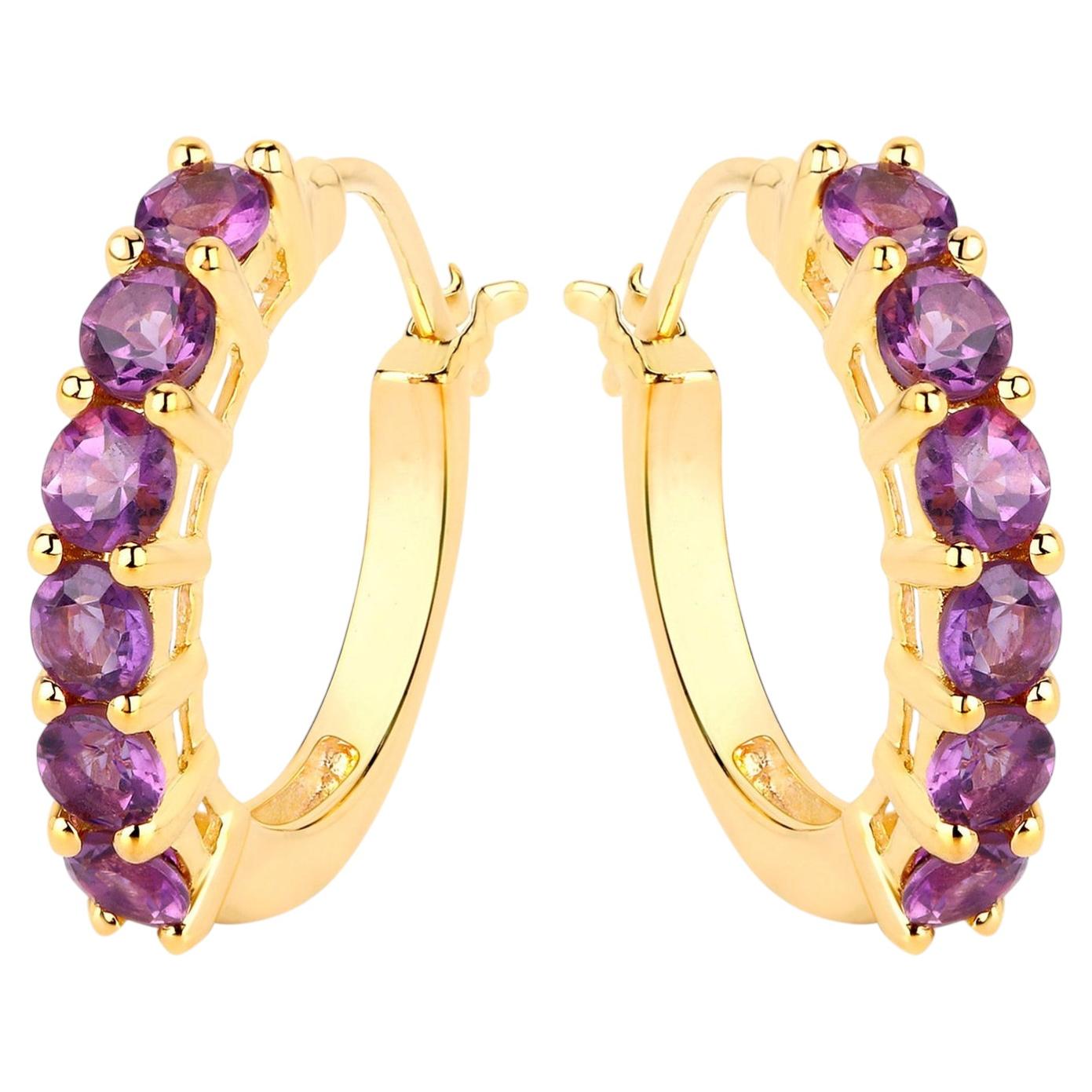 Pendientes Amatista 1.18 Quilates Plata Chapada en Oro