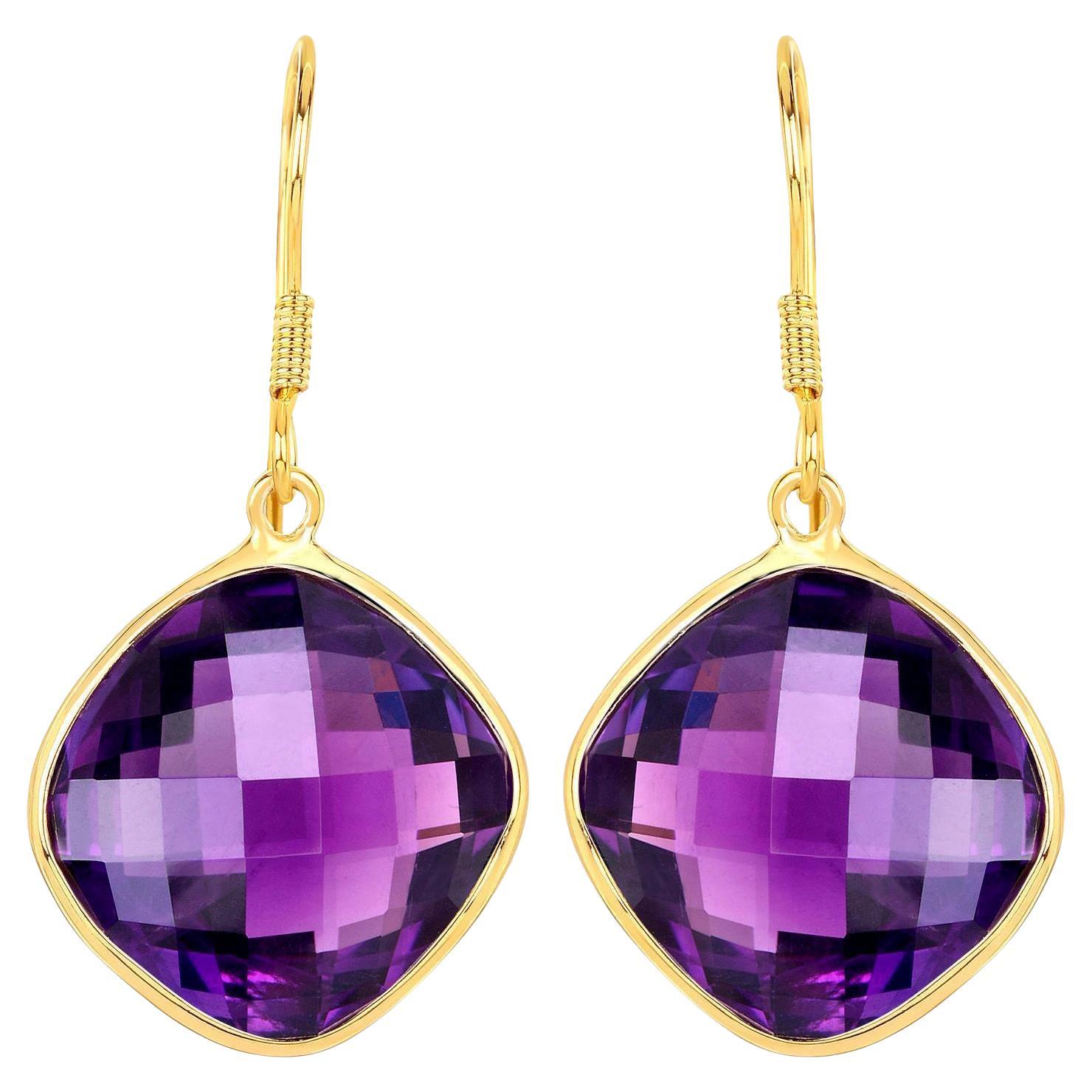 Boucles d'oreilles Améthyste 24.5 Carats Argent plaqué or en vente
