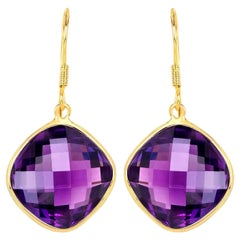 Amethyst Earrings 24.5 Carats Gold Plated Silver