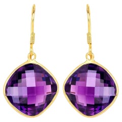 Amethyst Earrings 24.5 Carats Gold Plated Silver