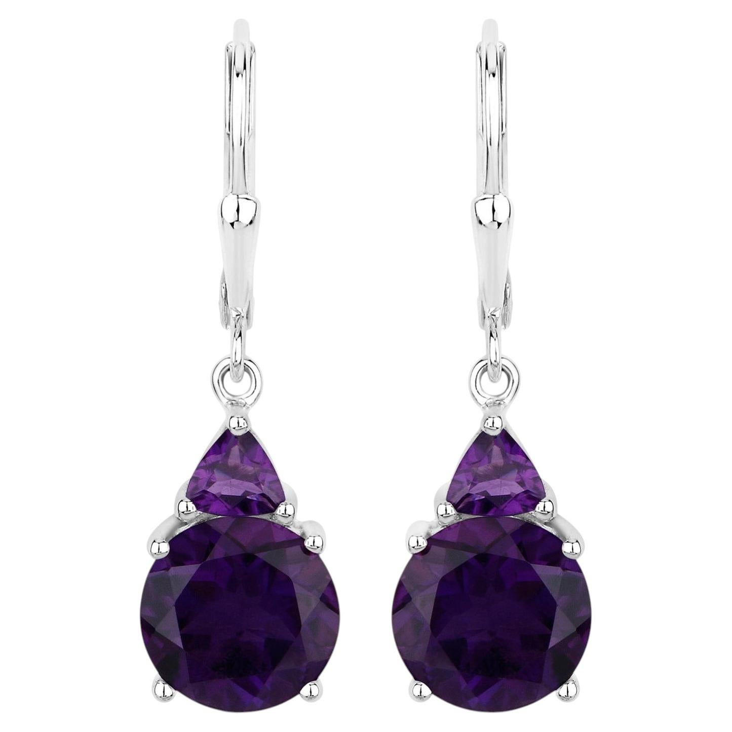 Amethyst Earrings 5.26 Carats Sterling Silver