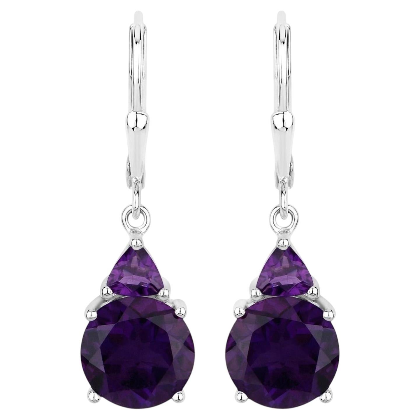 Amethyst Earrings 5.26 Carats Sterling Silver For Sale