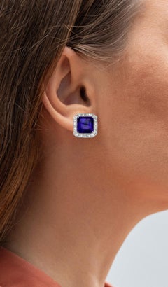 Amethyst Earrings Diamond Halo 9.3 Carats Silver