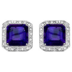 Orecchini di ametista aureola di diamanti 9,3 carati A. Silver