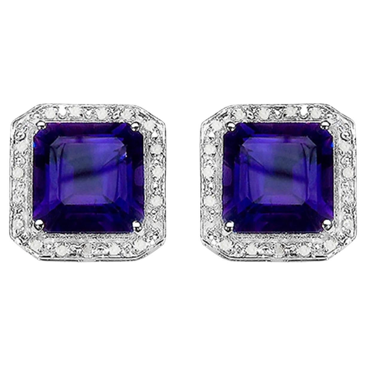 Amethyst Earrings Diamond Halo 9.3 Carats Silver