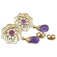 Amethyst Earrings in 14k Gold, Pink Sapphire Earrings in 14k Gold