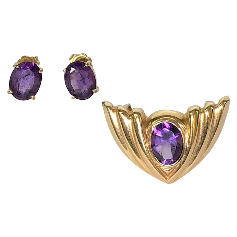 Fashion Amethyst Female Pendant Earring Set