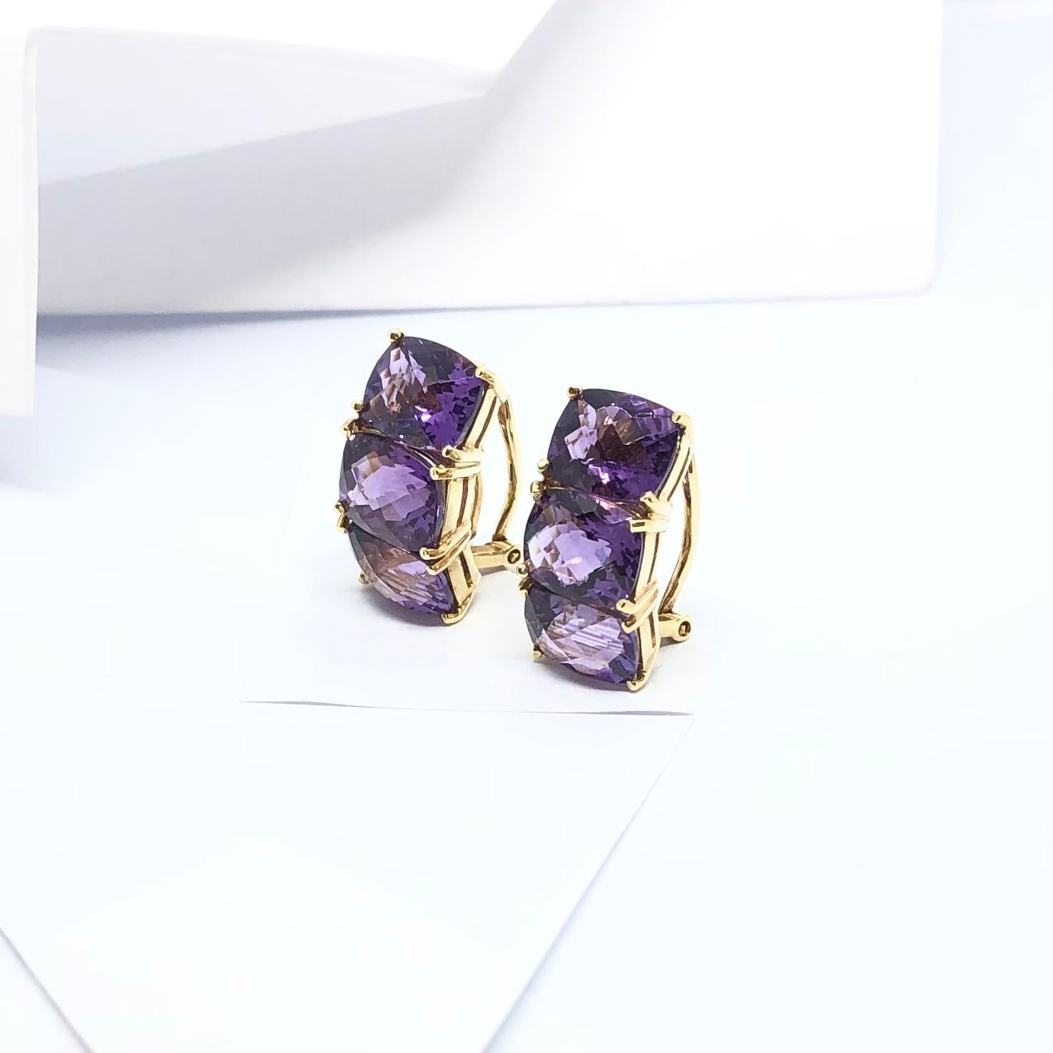 Mixed Cut Amethyst Earrings Set in 18 Karat Gold Settings For Sale