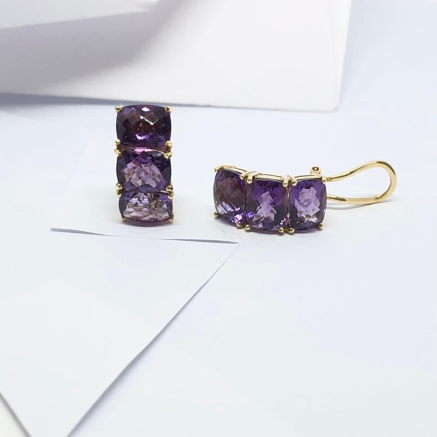 Amethyst Earrings Set in 18 Karat Gold Settings In New Condition For Sale In Bangkok, TH