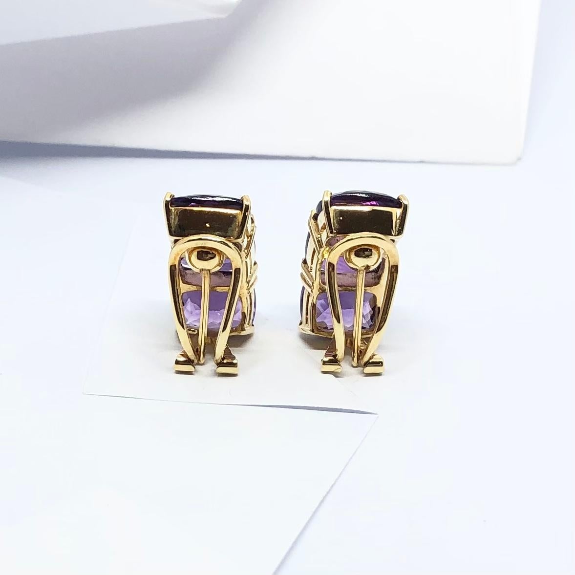 Women's Amethyst Earrings Set in 18 Karat Gold Settings For Sale