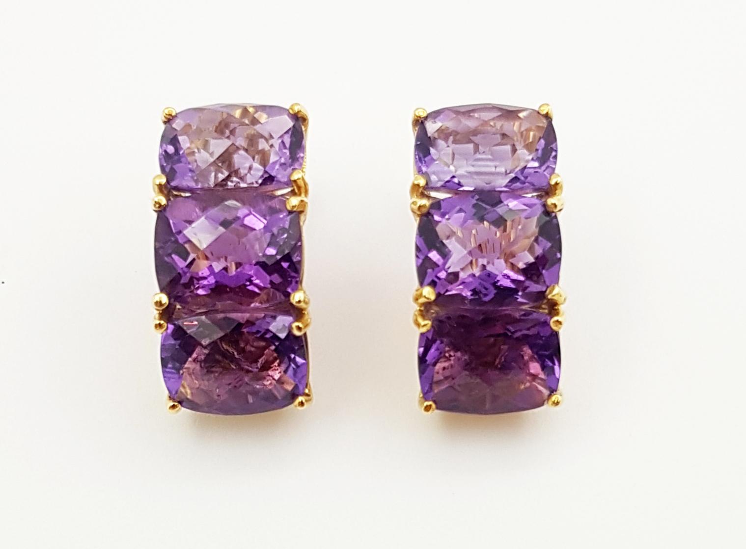 Amethyst Earrings Set in 18 Karat Gold Settings For Sale 1