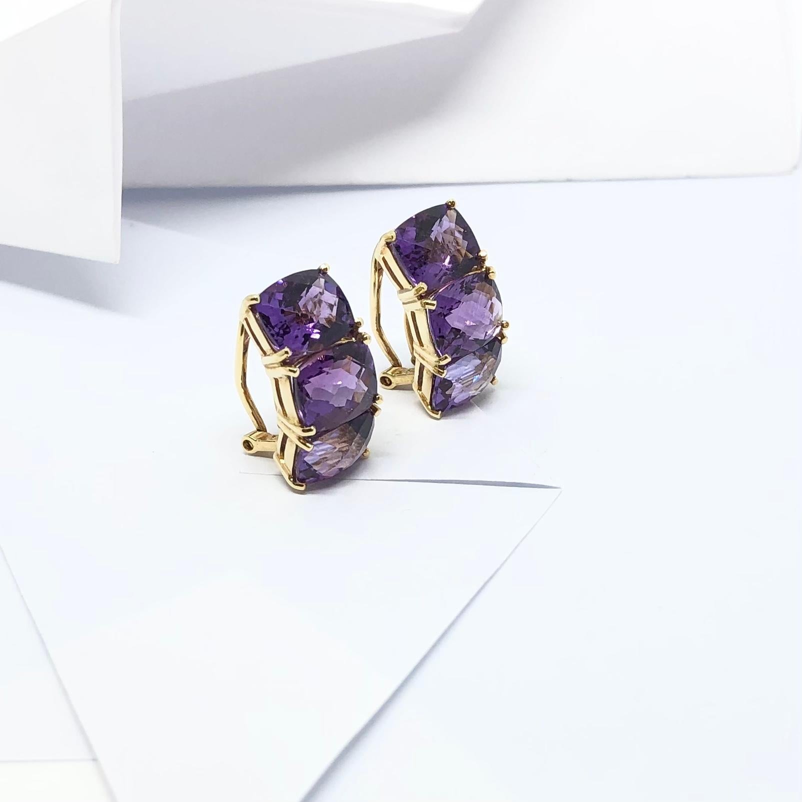 Amethyst Earrings Set in 18 Karat Gold Settings For Sale 2