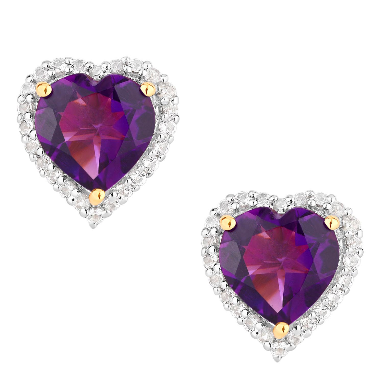 Contemporaneo Orecchini di ametista Topazio bianco 3,46 carati Argento placcato oro giallo 18K in vendita