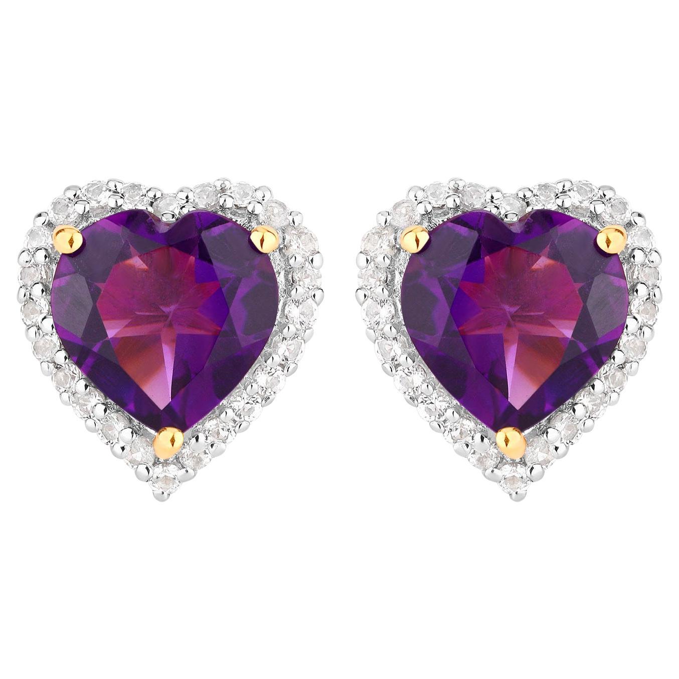 Orecchini di ametista Topazio bianco 3,46 carati Argento placcato oro giallo 18K