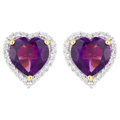 Amethyst Earrings White Topaz 3.46 Carats 18K Yellow Gold Plated Silver