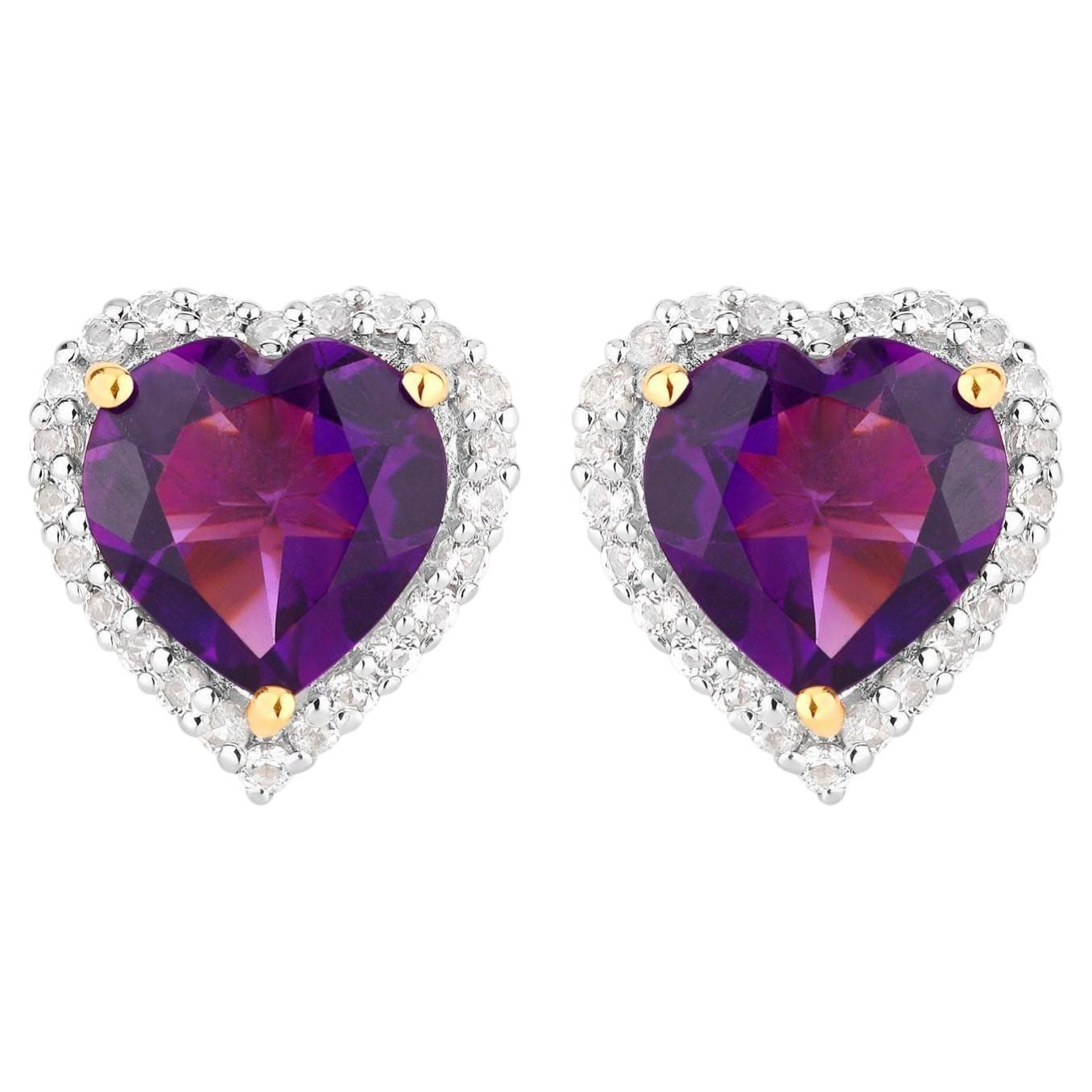 Amethyst-Ohrringe Weißer Topas 3,46 Karat 18K Gelbgold Vergoldet Silber im Angebot