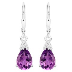 Amethyst Earrings White Zircon 2.78 Carats 18K White Gold Plated Silver