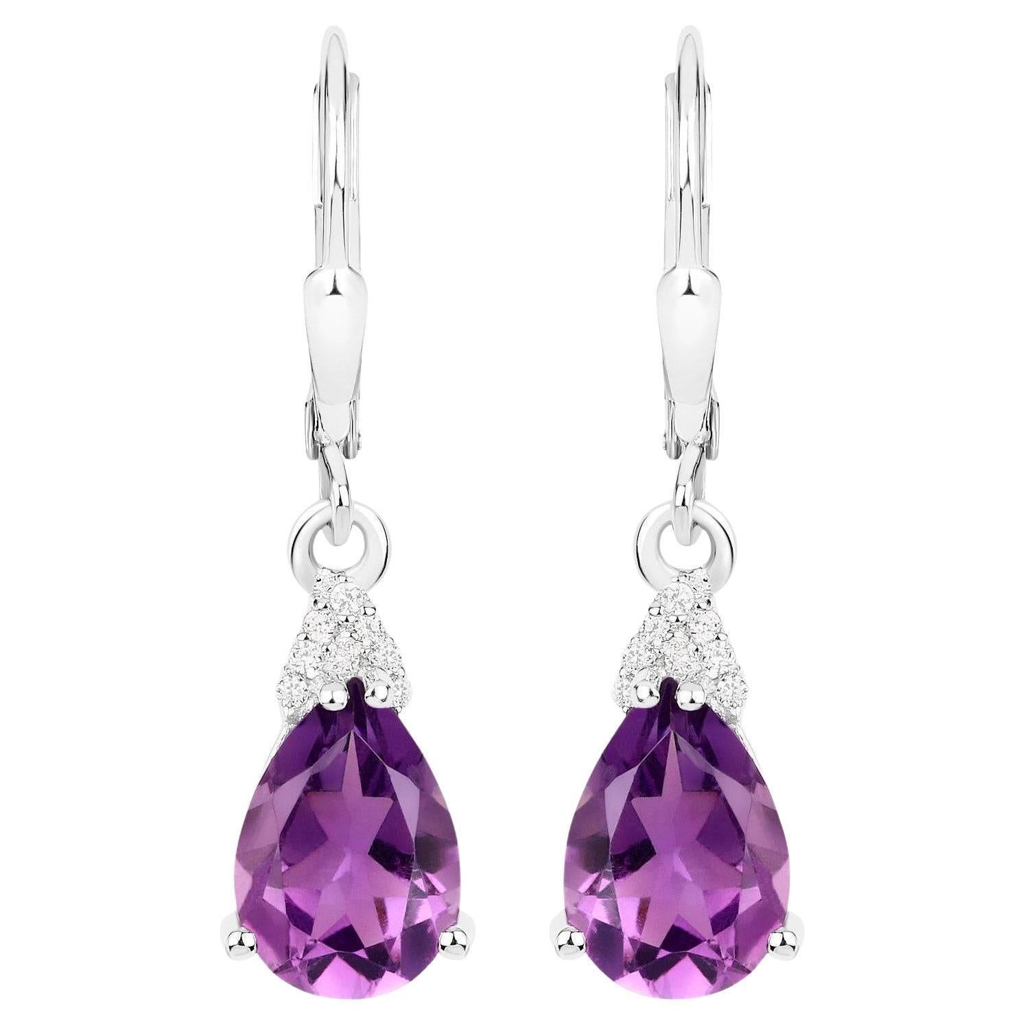 Amethyst Earrings White Zircon 2.78 Carats 18K White Gold Plated Silver
