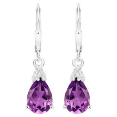Amethyst Earrings White Zircon 2.78 Carats 18K White Gold Plated Silver