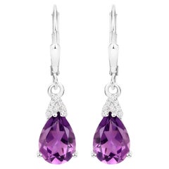 Amethyst Earrings White Zircon 2.78 Carats 18K White Gold Plated Silver