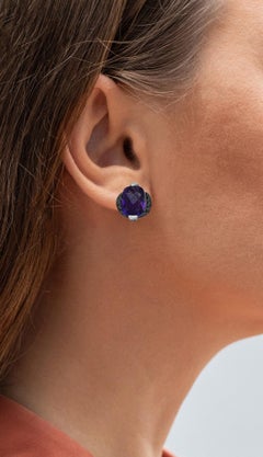 Amethyst Earrings With Black Diamond 3.1 Carats Sterling Silver