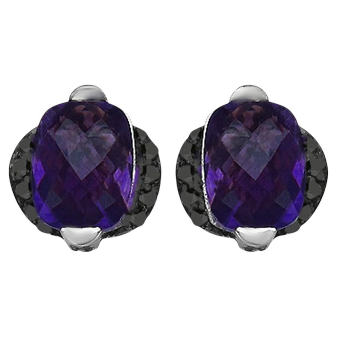 Amethyst Earrings With Black Diamond 3.1 Carats Sterling Silver