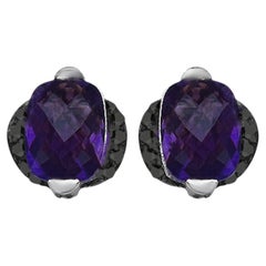 Amethyst Earrings With Black Diamond 3.1 Carats Sterling Silver