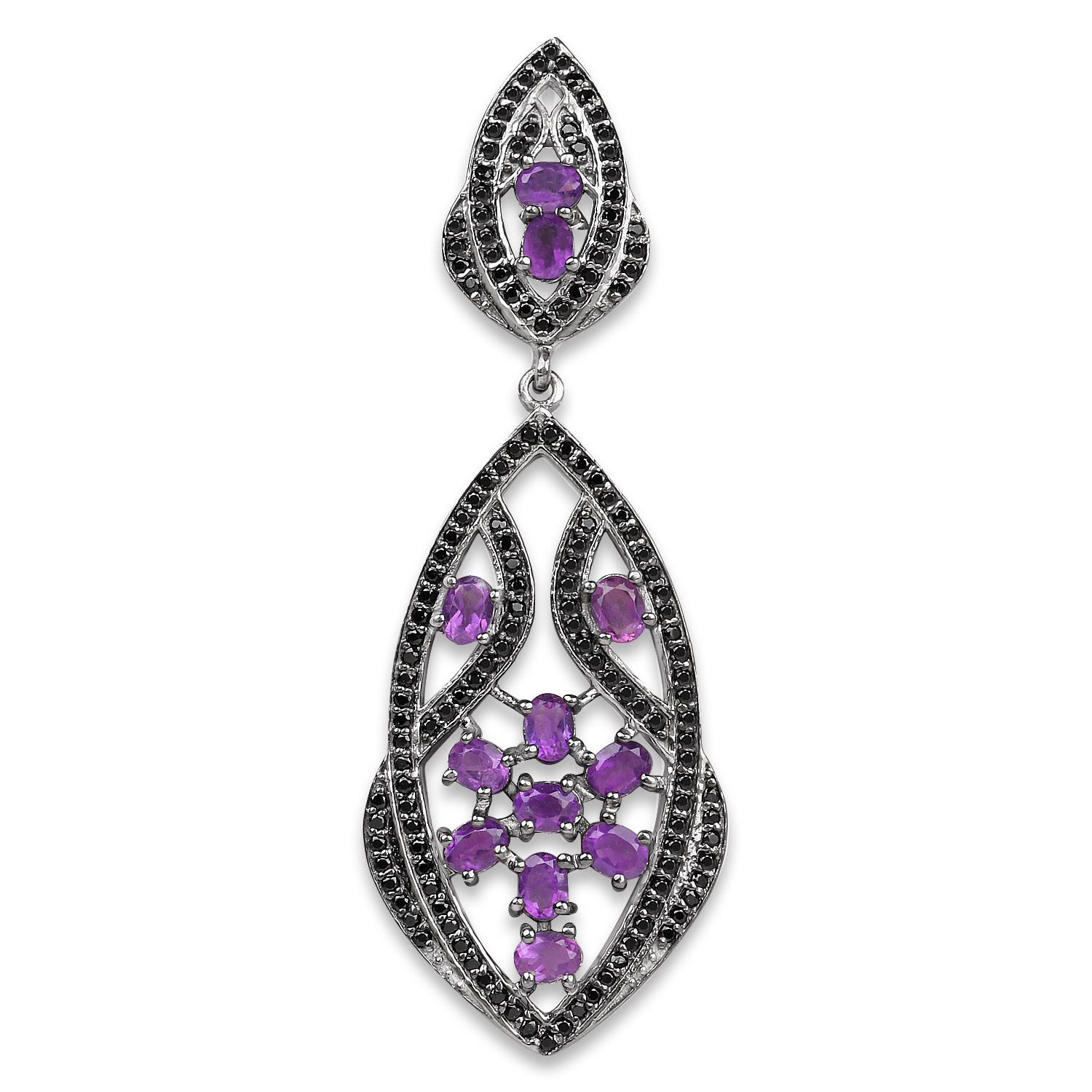 Oval Cut Amethyst Dangle Earrings With Black Spinels 5.74 Carats For Sale