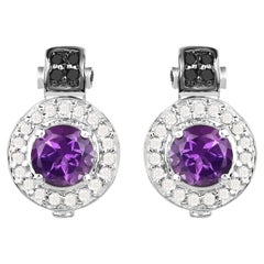 Amethyst Earrings With Diamonds 2.22 Carats Sterling Silver