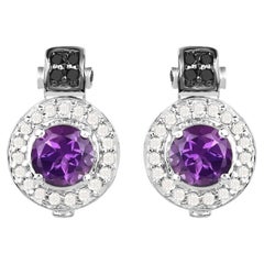 Amethyst Earrings With Diamonds 2.22 Carats Sterling Silver