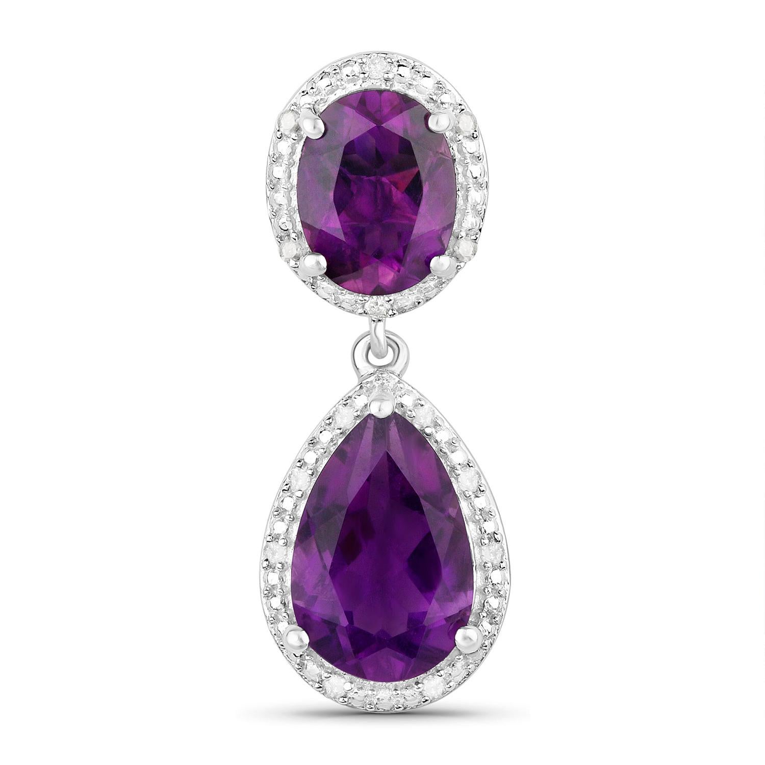 Mixed Cut Amethyst Earrings With Diamonds 8.45 Carats Rhodium Plated Sterling Silver For Sale