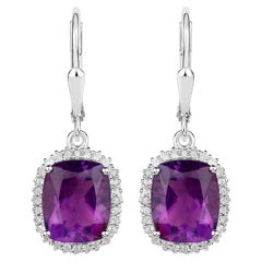 Amethyst Earrings With White Topaz 5.44 Carats Sterling Silver