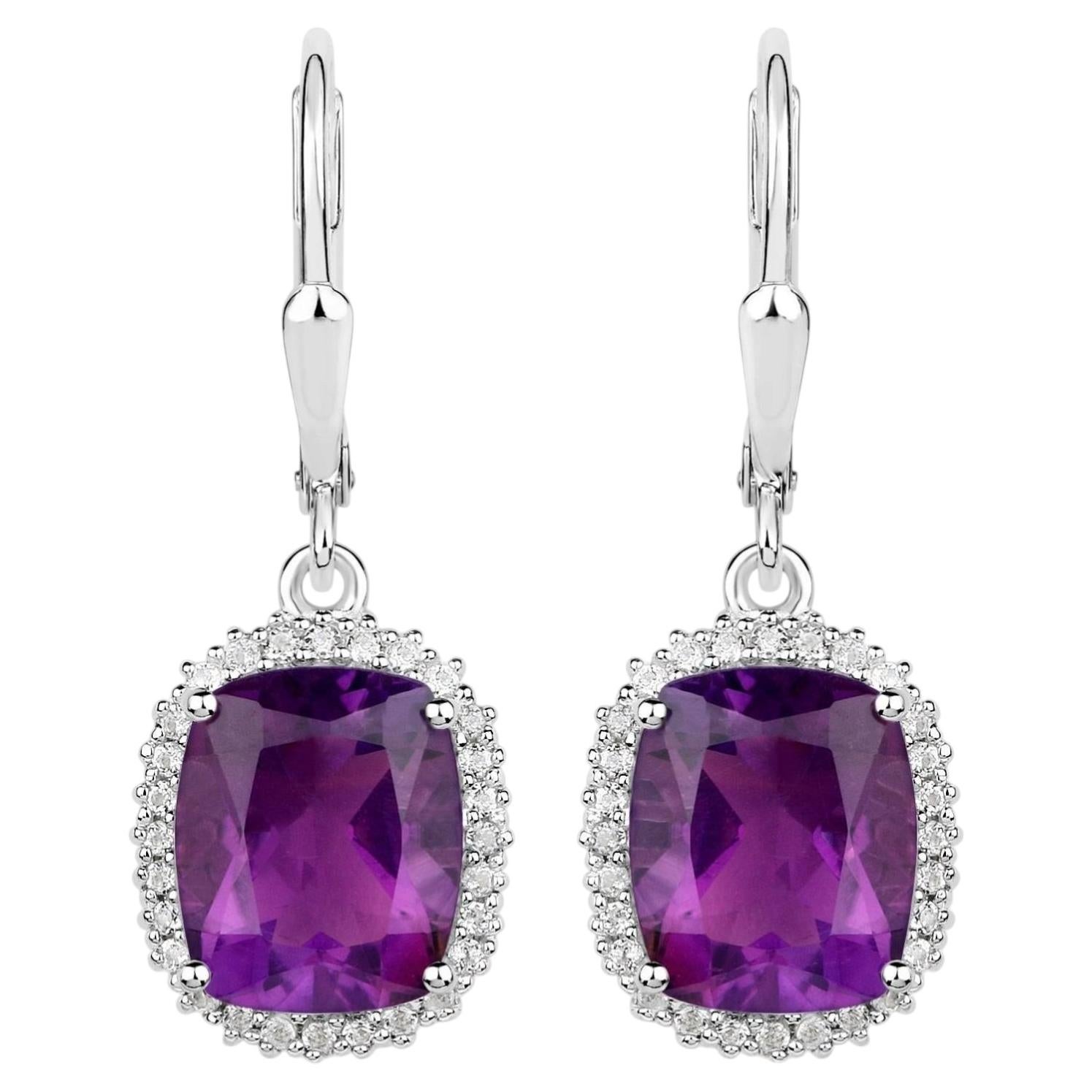 Amethyst Earrings With White Topaz 5.44 Carats Sterling Silver