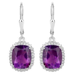 Amethyst Earrings With White Topaz 5.44 Carats Sterling Silver