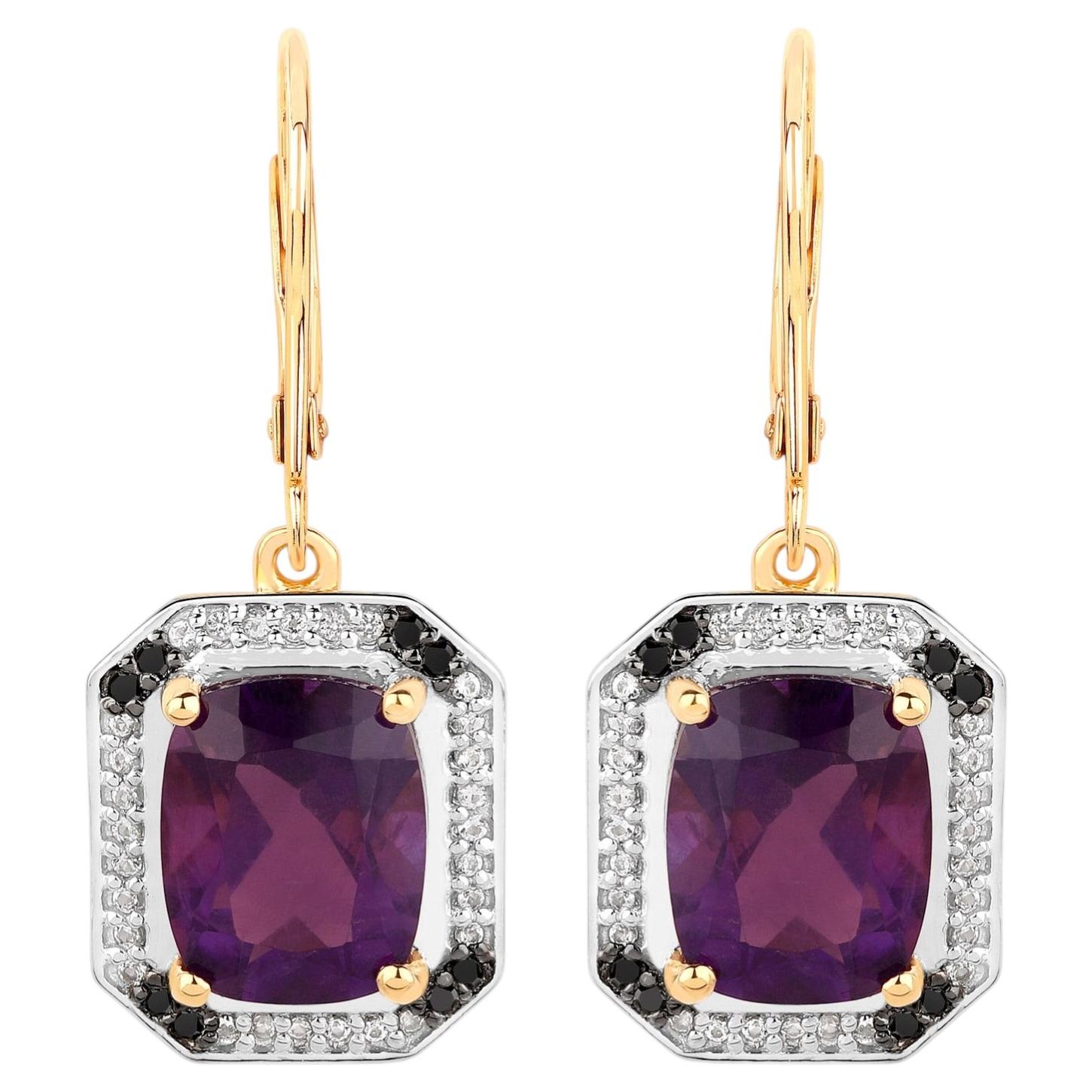 Amethyst Earrings With White Topaz 5.52 Carats Gold Plated Silver For Sale