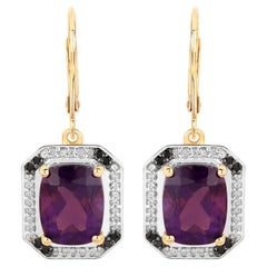 Amethyst Earrings With White Topaz 5.52 Carats Gold Plated Silver
