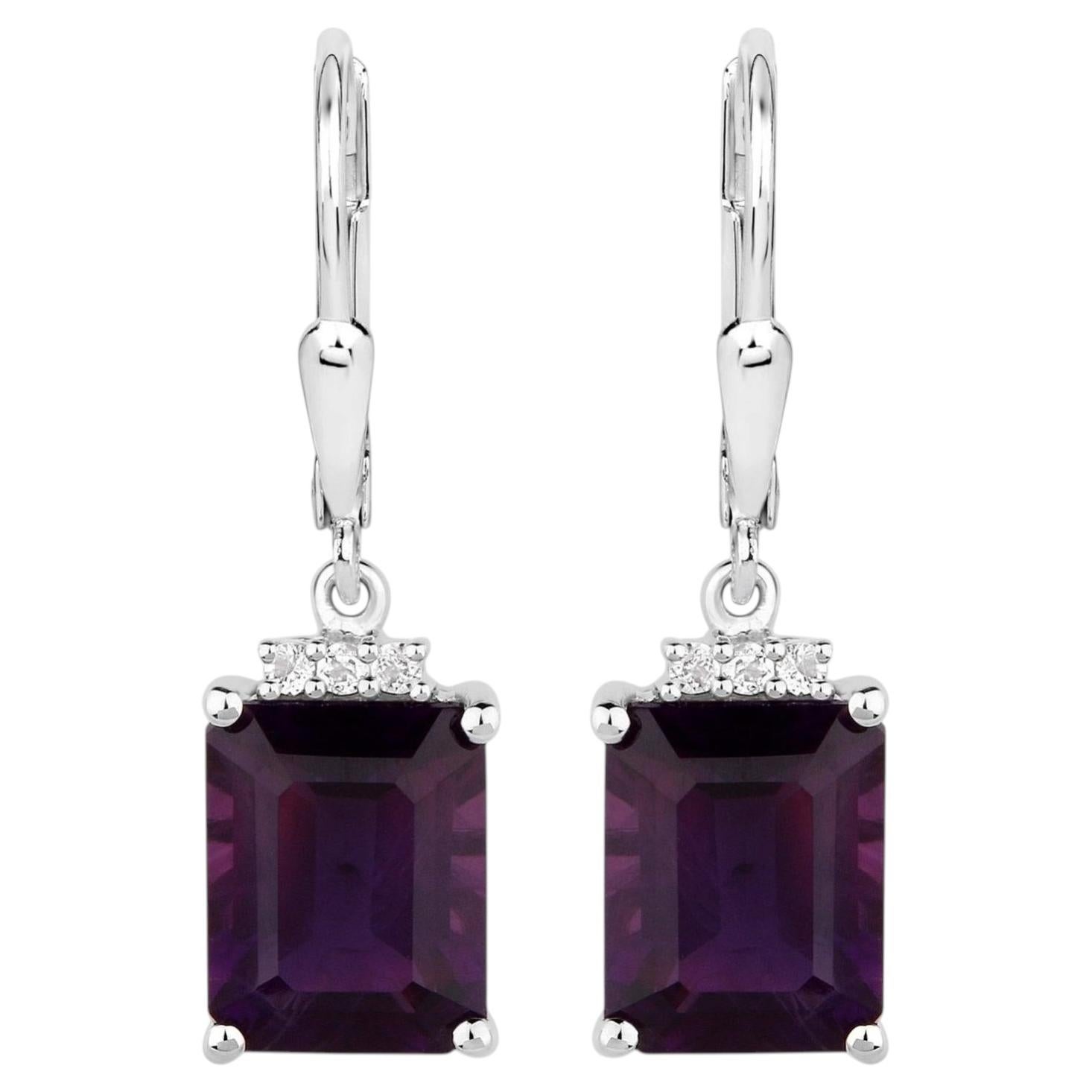 Amethyst Earrings With White Topaz 6.6 Carats Sterling Silver For Sale