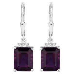 Amethyst Earrings With White Topaz 6.6 Carats Sterling Silver