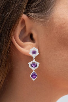 Amethyst-Ohrringe mit weißem Topas 6.94 Karat Sterling Silber